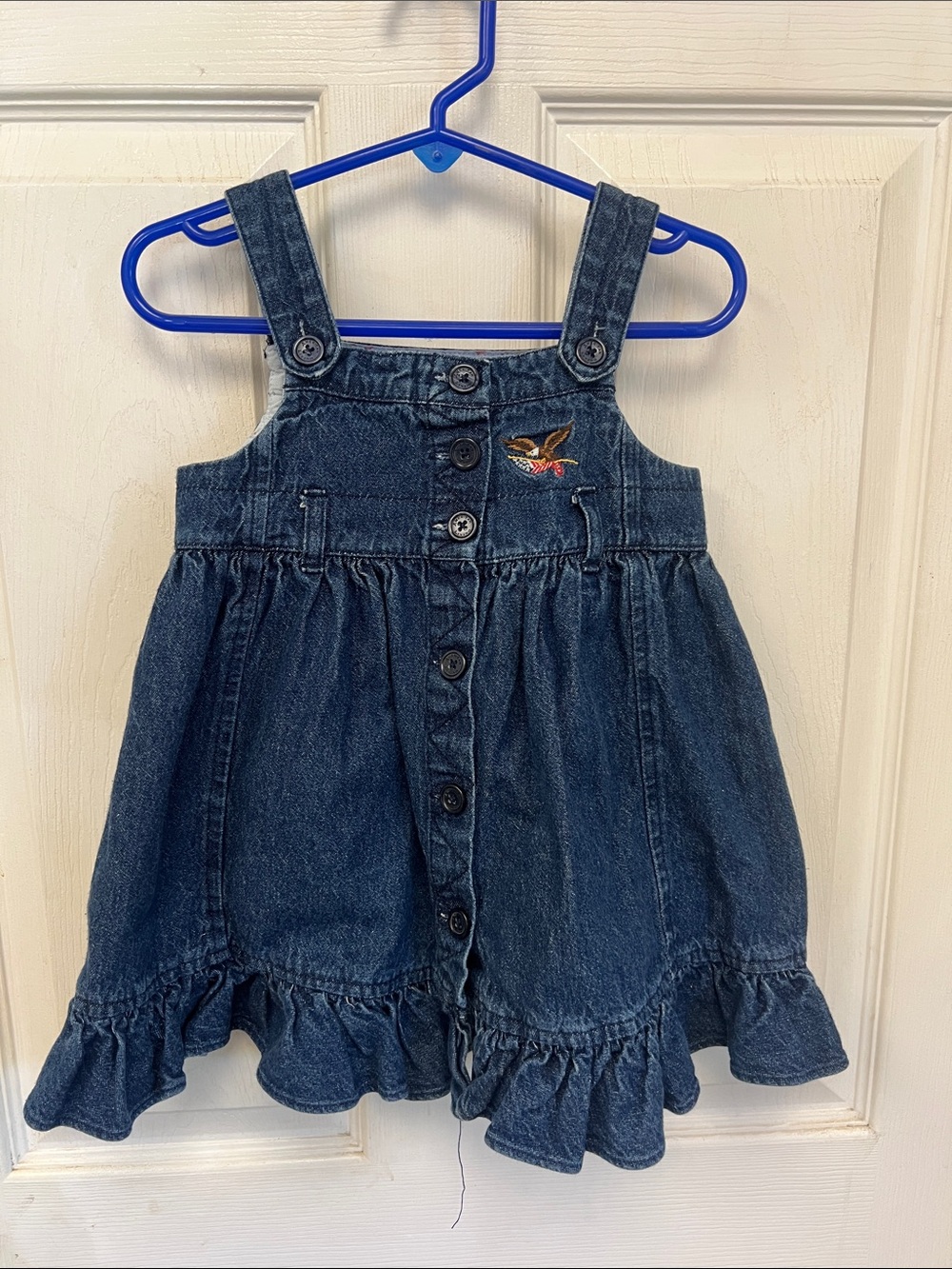 Toddler Denim Button-Front Overall Dress 4th of July